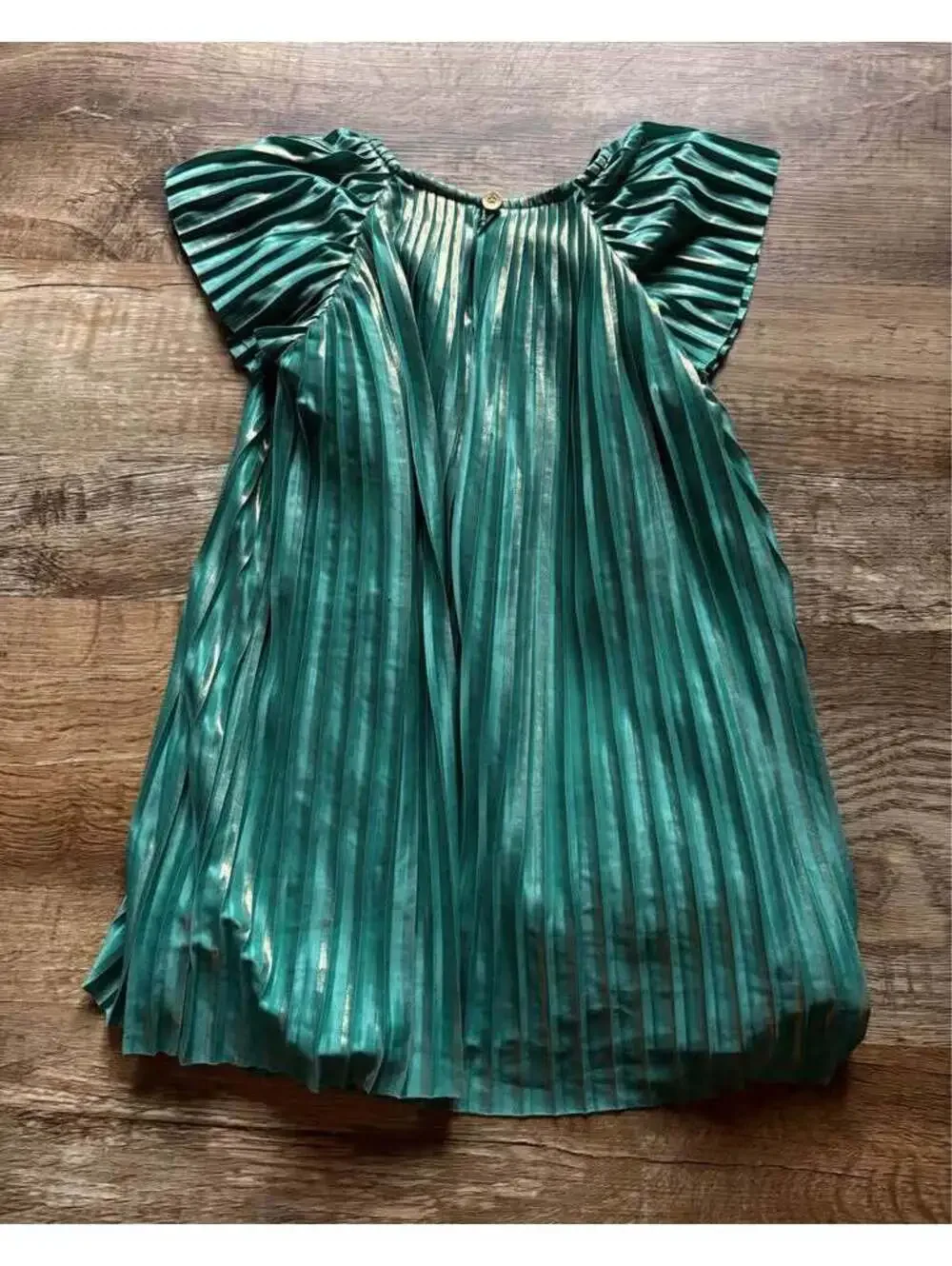 Shimmery OshKosh Green Gold Pleated Dress 3T